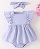 Mark & Mia Cotton Frill Sleeves Solid Color Frock Style Onesie with Headband - Light Blue