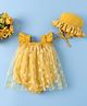 Mark & Mia Frill Sleeves Frock Style Onesie With Floral Print & Cap - Yellow