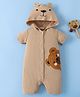 Mark & Mia Half Sleeves Hooded Romper With Teddy Bear Embroidery - Brown