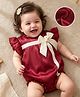 Mark & Mia Frill Sleeves Onesie With Bow Applique - Maroon