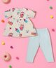 Nautinati Cotton Half Sleeves Ice Cream Printed Top & Leggings Set - Blue White & Multi Colour