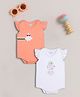 Nautinati Cotton Knit Pack Of 2 Half Sleeves Rainbow Printed Onesies - White & Coral