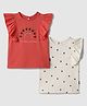 Nautinati Cotton Knit Pack Of 2 Frill Sleeves Strawberry & Typography Printed Tops - White & Red