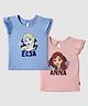 Nautinati Cotton Knit Pack Of 2 Disney frozen Featuring Half Sleeves Elsa & Anna Printed Tops - Blue & Pink