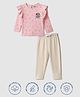 Nautinati Cotton Knit Mickey & Friends Featuring Full Sleeves Minnie Mouse & Hearts Printed Top & Pants Set - Pink & Peach