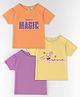 Nautinati Cotton Knit Pack Of 3 Half Sleeves Solid & Believe In Magic Text Printed Tees - Yellow Violet & Orange