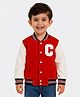 Nautinati Knit Full Sleeves Colour Blocked C Letter Printed Light Winter Jacket - White & Red