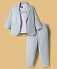 Rikidoos Full Sleeves Solid Blazer & Pant With Bow Attached Tee - Sky Blue & White