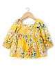 Babyhug Cotton Woven Full Raglan Sleeves Smocked Top with Floral Print - Yellow