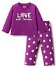 Babyhug Cotton Knit Full Sleeves Night Suit With Floral Print - Purple