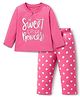 Babyhug Cotton Knit Full Sleeves Night Suit With Text & Heart Print - Pink