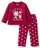 Babyhug Cotton Knit Full Sleeves Night Suit With Floral Print & Text Print - Maroon