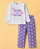 Babyhug Cotton Knit Full Sleeves Night Suit With Text Print - Lavender & White