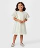 Bonfino Woven Half Ruffle Sleeves Party Dress with Sequin Detailing - White