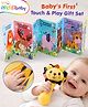 Intellibaby 2-in-1 Baby's First Touch N' Play Gift Set | Handheld Lion Plush Toy Rattle & Touch N' Feel Jungle Animals Zig Zag Book | Textured Sensory Patches | BIS Certified | Ideal For Gifting