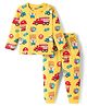Babyhug Cotton Knit Full Sleeves Night Suit With Vehicle Print - Yellow