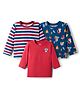 Babyhug 100 % Cotton Knit Full Sleeves T-Shirt with Stripes & Animal Print Pack of 3 - Red & Navy Blue