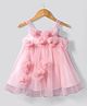 Bonfino Woven Sleeveless Mesh Party Dress With 3D Flowers - Pink