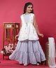 MASTARANG Cambric Woven Sleeveless Floral Embroidered & Printed Lehenga Choli With Dupatta & Shrug Set - White