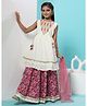 MASTARANG Muslin Woven Sleeveless Floral Embroidered Lehenga & Kurti With Dupatta Set - Off White