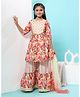 MASTARANG Blended Woven Three Fourth Sleeves Floral Embroidered & Printed Kurti Sharara With Dupatta Set - Multi Colour