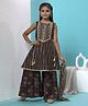 MASTARANG Blended Woven  Sleeves Floral Embroidered Lace Embellished Kurti Sharara With Dupatta Set - Brown