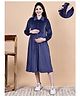 Secret Wish Velvet Woven Full Sleeves Solid Maternity Dress With Front Open Nursing Access - Blue