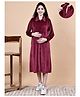 Secret Wish Velvet Woven Full Sleeves Solid Maternity Dress With Front Open Nursing Access - Maroon