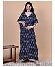 Secret Wish Cotton Woven Half Sleeves Floral Printed Maternity Nighty - Navy Blue