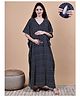 Secret Wish Cotton Woven Half Sleeves Floral Nighty - Navy Blue
