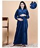 Secret Wish Fur Woven Full Sleeves Solid Nighty With Front Zipper Nursing Access - Navy Blue