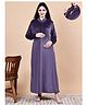 Secret Wish Velvet Woven Full Sleeves Solid Nighty With Front Zipper Nursing Access - Purple