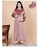 Secret Wish Velvet Woven Full Sleeves Solid Nighty With Front Zipper Nursing Access - Pink