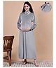 Secret Wish Velvet Woven Full Sleeves Solid Nighty With Front Zipper Nursing Access - Grey