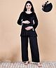 Secret Wish Velvet Woven Full Sleeves Solid Night Suit With Front Open Nursing Access - Black