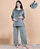 Secret Wish Velvet Woven Full Sleeves Solid Night Suit With Front Open Nursing Access - Grey