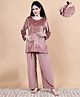 Secret Wish Velvet Woven Full Sleeves Solid Night Suit With Front Open Nursing Access - Pink