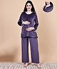 Secret Wish Velvet Woven Full Sleeves Solid Night Suit With Front Open Nursing Access - Purple