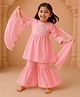 Somersault Cotton Woven Full Sleeves Floral Embroidered Kurti & Sharara With Dupatta Set - Pink