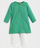 Somersault Cotton Woven Full Sleeves Floral Embroidered Kurta Pyjama Set - Green