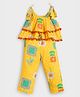 Somersault Cotton Woven Sleeveless Floral Printed & Pom Poms Detailed Coordinating Top & Pant Set - Yellow
