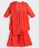 Somersault Cotton Woven Full Sleeves Bandhani Printed Gota Lace Embellished Kurti Sharara With Dupatta Set - Red