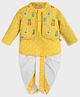 Somersault Cotton Woven Full Sleeves Floral & Bandhni Printed Dhoti Kurta Set With Attached Jacket - Yellow