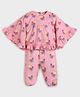 Somersault Cotton Woven Half Bell Sleeves Chicken Printed Coordinating Top & Pant Set - Pink