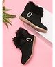 Tiny Bugs Fur Detailed Rhinestones Embellished  Zipper Closure Boots - Black