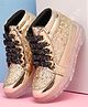 Tiny Bugs Glitter Detailed Lace Up Closure Sneakers - Golden