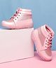 Tiny Bugs Glitter Detailed Lace Up Closure Sneakers - Pink