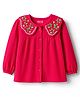 Babyhug 100% Cotton Knit Full Sleeves Top with Floral Embroidery - Red
