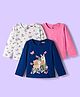 Babyhug 100% Cotton Single Jersey Knit Full Sleeves T-Shirt With Floral & Animal Print Pack Of 3 - Navy Blue Pink & White