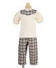 My Milestones Cotton Knit Half Puffed Sleeves Placement Checked Top & Pant Set - Multi Colour
